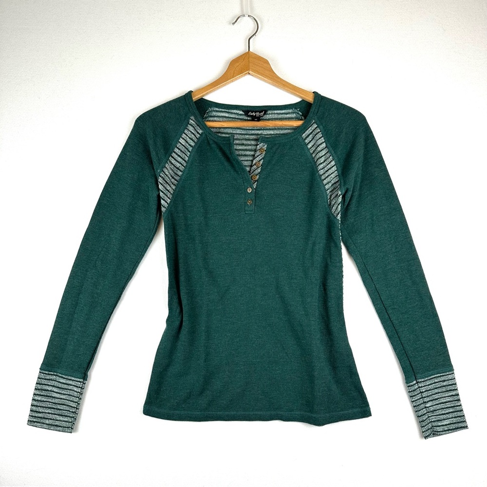 Lucky Brand Button‎ Down Waffle Knit Henley with Contrast Stripe Detail Shirt